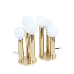 Pair of bedside lamps, circa 1970s three column tube pipe with…