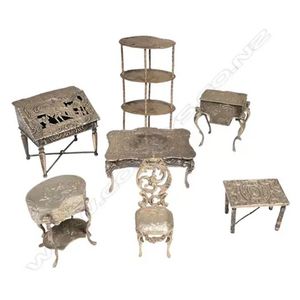 Seven pieces of Dutch 830 standard silver miniature furniture,&hellip;