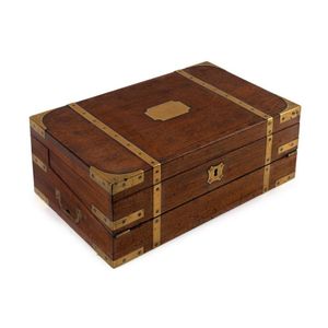 An antique mahogany brass bound campaign writing box with inset&hellip;