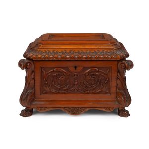 Ornate English Work Box with Carved Decoration, 19th Century