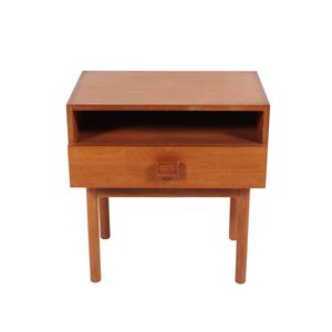 Parker phone table, teak circa 1960s with open shelf and single…