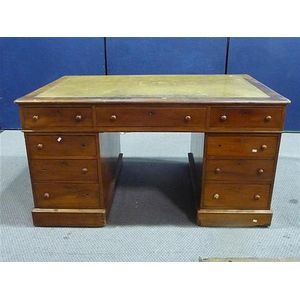 Mahogany Double Pedestal Desk With Leather Insert (9 Words) - Desks 