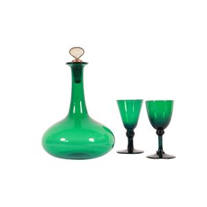 Georgian drinks set Bristol green glass, ships decanter with…