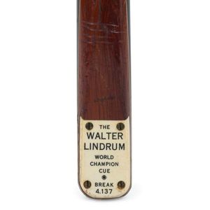 Walter Lindrum: A full-sized cue with an engraved ivory plaque…