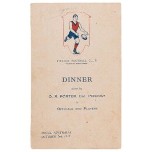 Fitzroy Football Club Dinner Menu, Australia Hotel, October 2nd,…