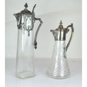 Two silver plated mounts cut glass claret jugs i. WMF tall…