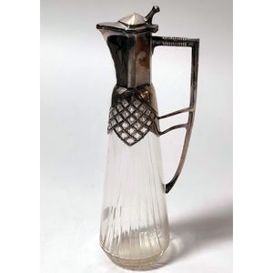 WMF style Art Deco ewer with silver plated mount on tapering…