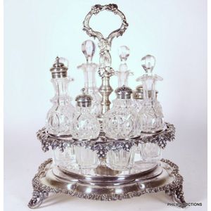 A fine Victorian silver plate revolving Eight-Bottle cruet,…