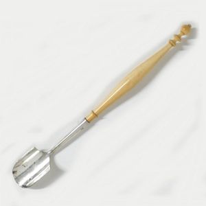 A Victorian silver plate and ivory handled Stilton cheese scoop,…
