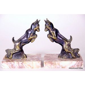 Pair of Vintage French Bronze Spelter and Marble Art Deco Dog Bookends high quality c1940's