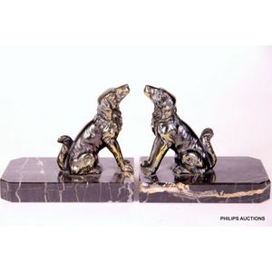 A pair of Art Deco spelter Spaniel book ends, circa 1920s, an…