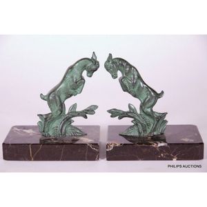 A pair of Art Deco spelter goat book ends, circa 1920s, an…