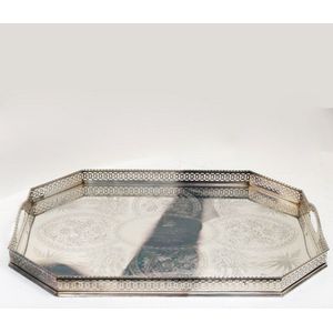 A late Victorian plated tray with a pierced gallery edge,…