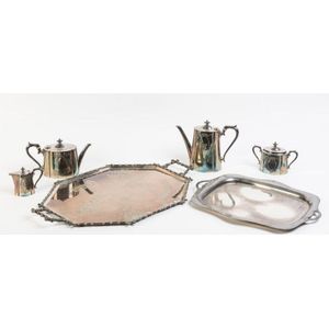 An English silver plate tea and coffee set on tray and a large…