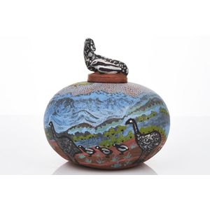Clara Inkamala (b. 1954), Emu Lidded Pot, Hermannsburg, NT,…