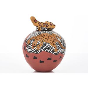 Clara Inkamala (b. 1954), Yellow and Red Goanna Lidded Pot,…