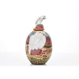 Rahel Ungwanaka (b. 1946), White Cockatoo Lidded Pot,…