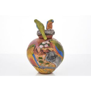 Esther Kennedy, Two Rainbow Lorikeets Lidded Pot, Hermannsburg,…