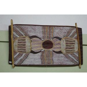 Maymirri Maymuru (Aboriginal), natural earth pigments on bark,…