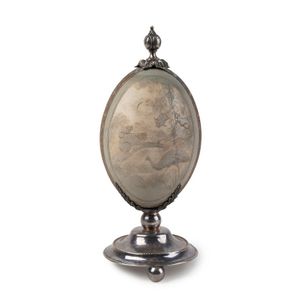 A silver mounted emu egg carved with Australian fauna, 19th…