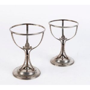A pair of emu egg stands, sterling silver, Sheffield, circa…