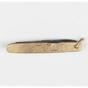 A 14ct. gold pocket knife, two knife blades, with initials…