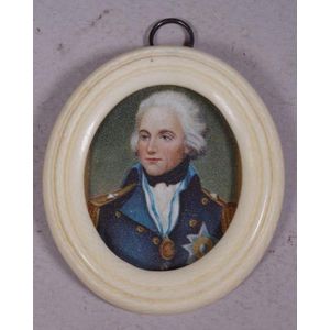 Antique ivory miniature frame, oval ivory frame, with printed…
