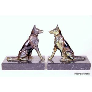 A pair of Art Deco spelter Alsatian book ends, circa 1920s,…