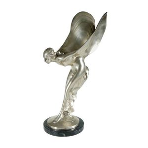 Spirit of Ecstasy silvered bronze sculpture. On marble base,…