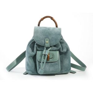 A bamboo backpack by Gucci, styled in light blue suede with&hellip;