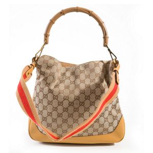 Gucci Vintage Brown Monogram Canvas Stirrup Hobo Bag Handbag Cloth