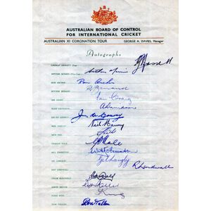 Australia in England 1953: Official team sheet titled…