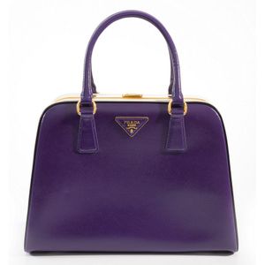 PRADA Nylon and Leather Ruffle Frill Handbag Tote Bag Purple Gold Hardware  Logo