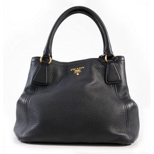 PRADA Nylon and Leather Ruffle Frill Handbag Tote Bag Purple Gold Hardware  Logo