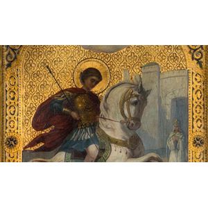 A fine antique Russian icon of Saint George and the dragon in…