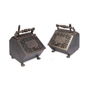 Two late Victorian coal scuttles with claw feet. 38 cm high, 18…