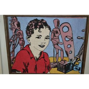 David Bromley 'Young Boy With Toys' woven fabric and mixed…