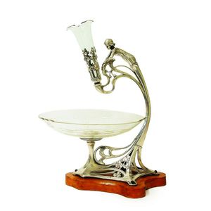 A WMF two-tier Art Nouveau centrepiece, silver plated white…