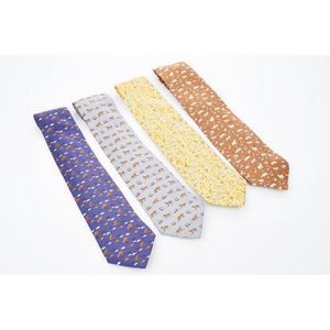 Hermes, four gentlemen's ties, brown, white elephant and bird&hellip;