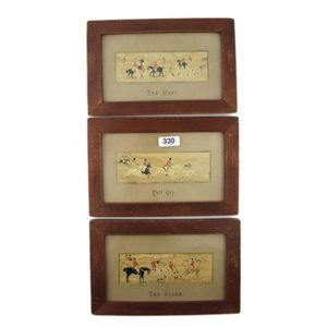 Three hunting stevengraphs. 'The Meet', 'Full Cry' and 'The…