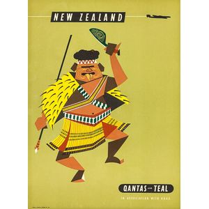 Qantas and Teal 1956 Maori travel poster, designed by Harry…