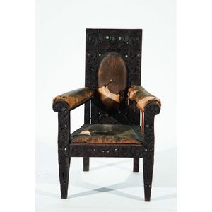 Rare late 19th century Maori carved TiAnea (armchair) all over…