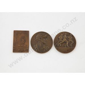 Three Art Nouveau Award medallions Henry Dropsy bronze Offert…