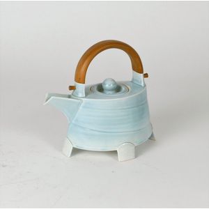 Chris Weaver tapered oval teapot, pale blue glaze, pegged rimu&hellip;