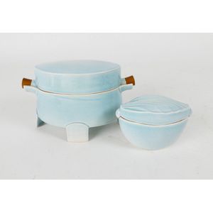 Chris Weaver, two celadon lidded pots, late 1980s. Larger 11.5&hellip;