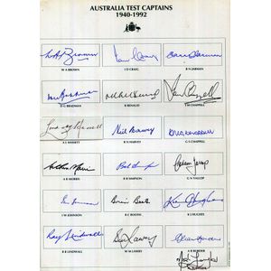 Australian Test Captains headed sheet of card with the printed&hellip;