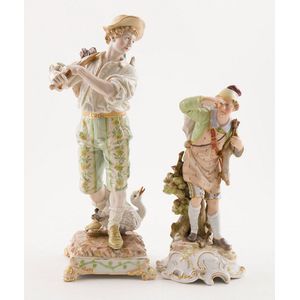 Antique German Bisque Porcelain Figurines Boy & Girl In Blue 1800's #4813  RARE