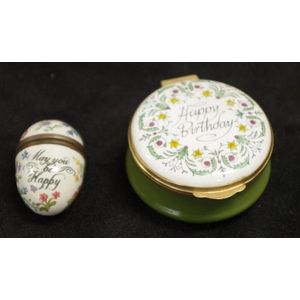 Two various English enamel pill boxes including Crummies 'Happy…