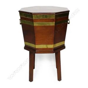 Regency flame mahogany octagonal cellarette, brass bound with&hellip;