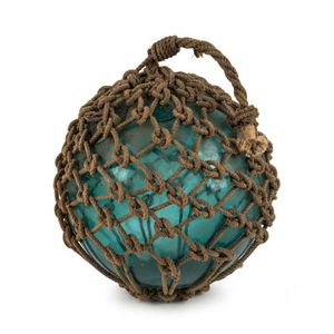 A vintage glass fishing buoy in rope netting, 20th century, 32&hellip;